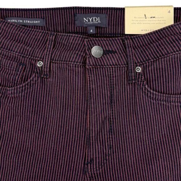 NYDJ Marilyn Bridge Cherry Stripe Straight Leg Jean Size 4 - Picture 4 of 6